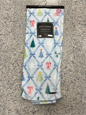 Betsey Johnson Christmas Trees Snowflake Candy Cane Blue 50x70 Plush Throw NEW